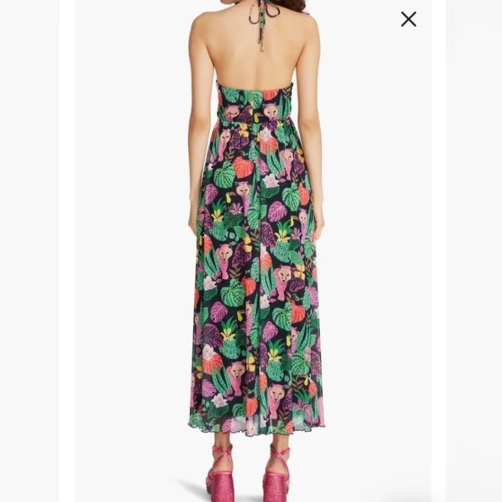 Betsy Johnson Paulina maxi mesh halter dress tropical jungle M - Picture 4 of 6